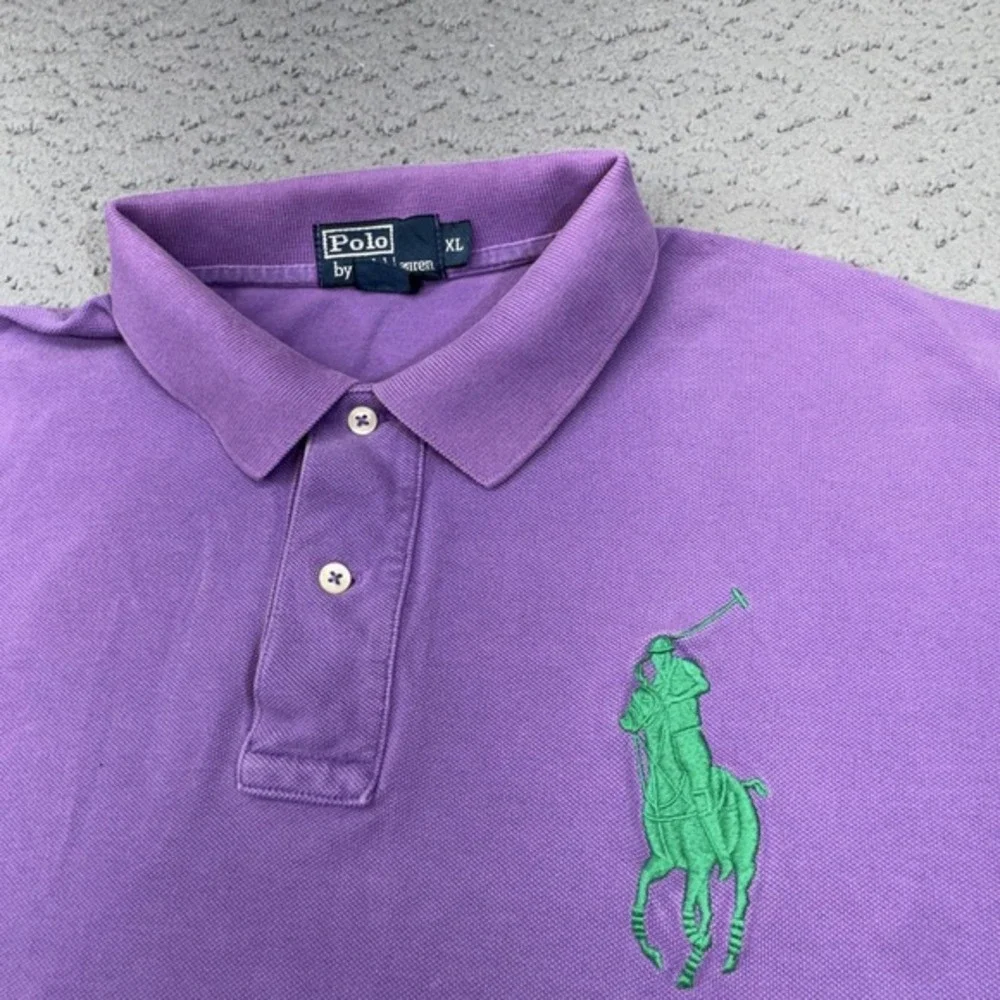 Polo Ralph Lauren Polo Shirt Mens XL Purple Rugby Big Green Pony Drop Hem Vented